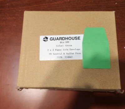 500 Box 2x2 Green Paper Envelopes Guardhouse Archival PH Neutral & Sulfur Free