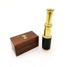 Brass Handheld Telescope with Wooden Box   Pirate Navigation Style