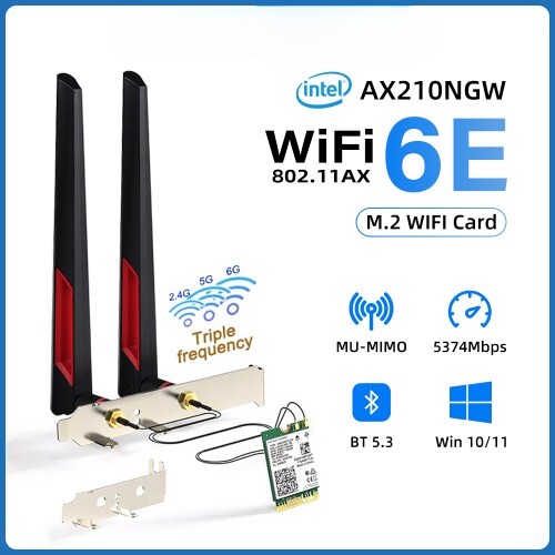 New Intel AX210 Wireless Network Cards 5.3 AX210NGW 10dBi Antenna Desktop Kit