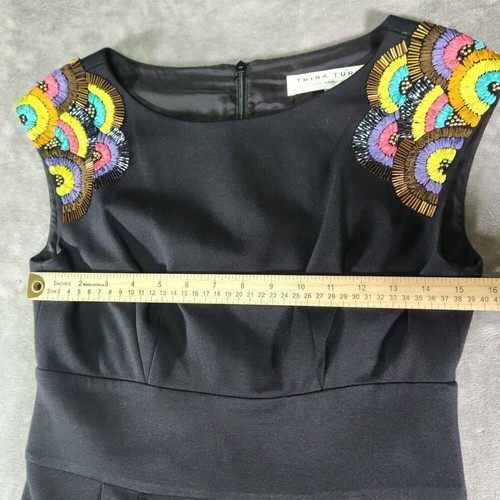 Trina Turk Los Angeles Black Womens Dress Size 6 Beading Lace Cocktail Whimsy - Picture 6 of 11