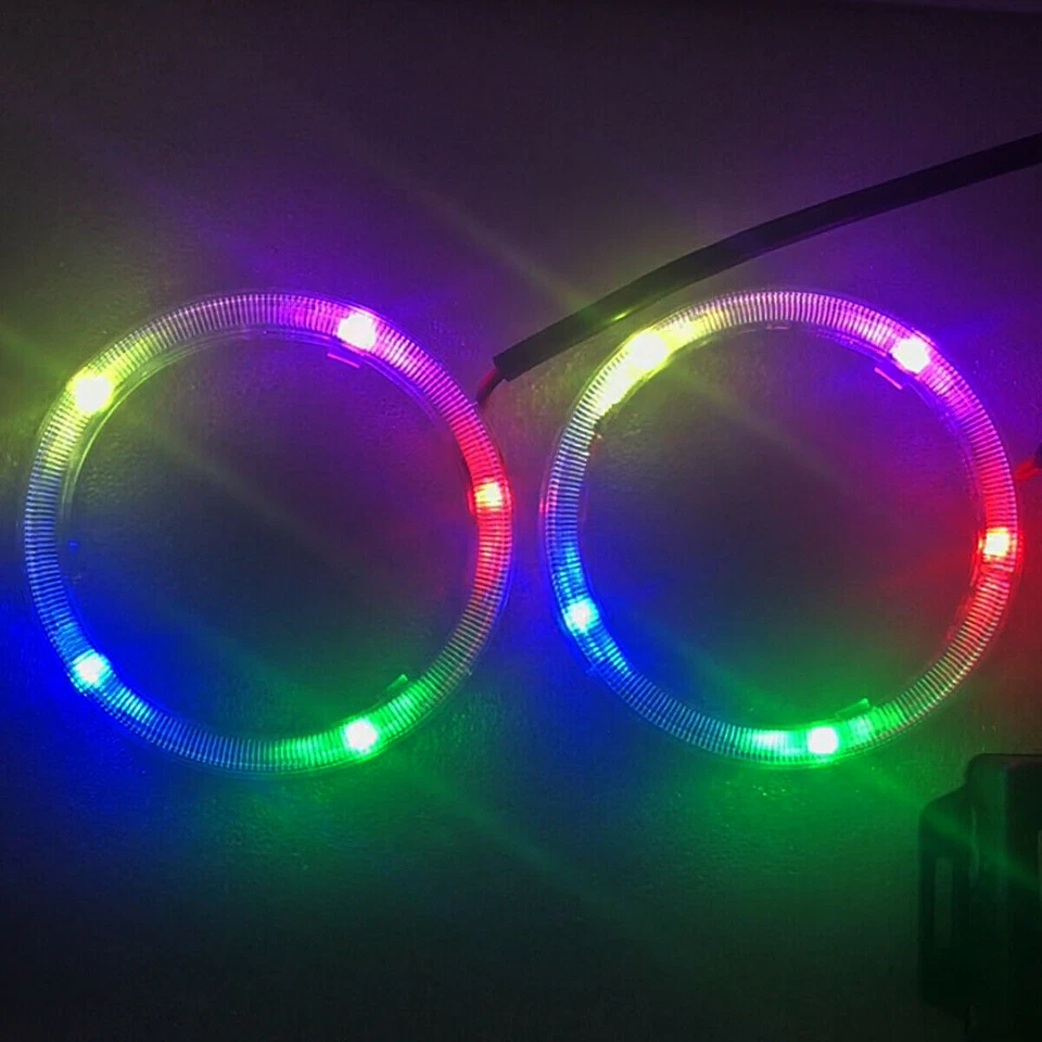2PCS 70MM Dream Color CHASING RGB Halo Ring Lights For Car Headlights Bluetooth - Image 2 of 4