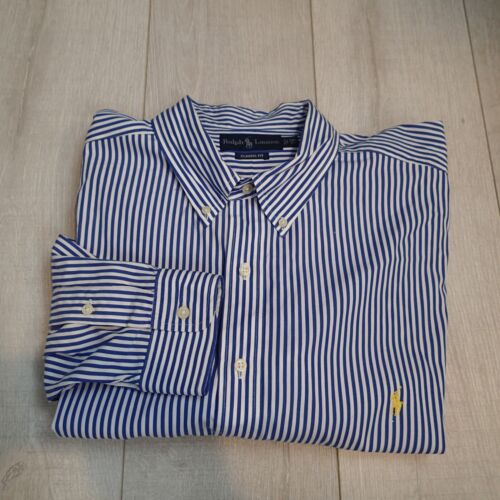 Ralph Lauren Mens 2XB Big classic fit Shirt Button Down Blue White Stripe