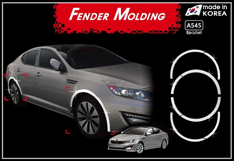 Cubierta de moldura cromada adornada guardabarros plateada 8 piezas A545 para KIA Optima 2011 ~ 2015 Foto 3 de 4