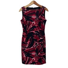 Tahari ASL Benson Dress Black Red Print Stretch Sheath Sleeveless Mini Size 4