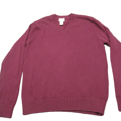 Vintage LL Bean Sweater Mens Medium Purple Ribbed Trims Pullover V 