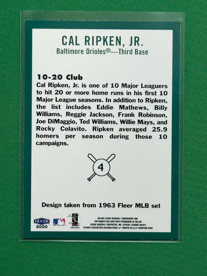 2000 Fleer Tradition Cal Ripken Jr. Collection 1963 Fleer #4 - Image 2 of 2