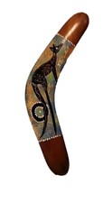 Aboriginal Contemporary Boomerang- Wooden Raised Design Kangaroo