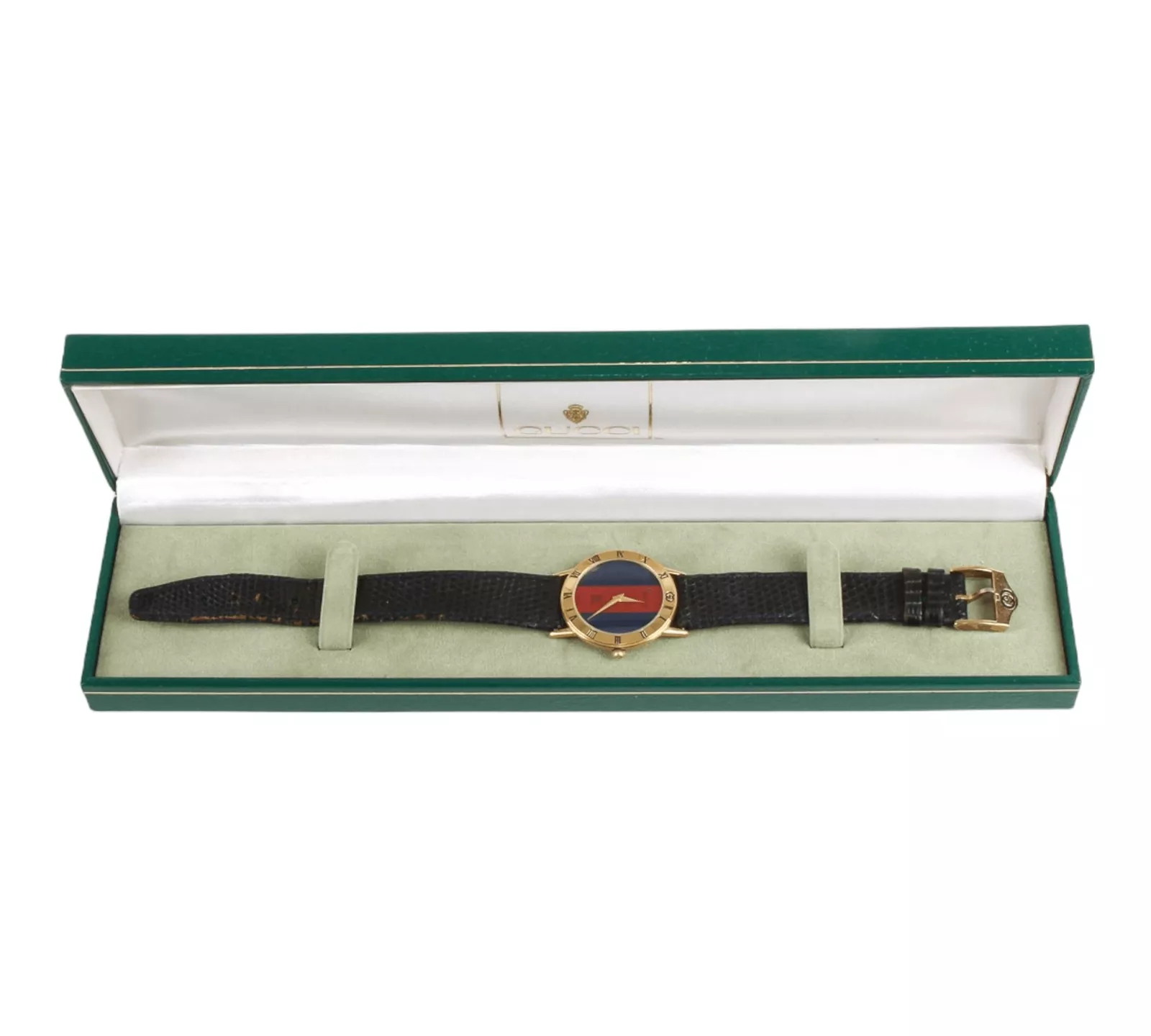 Authentique Gucci   Cadran bleu et rouge 3100 J   Unisexe   1970 1979