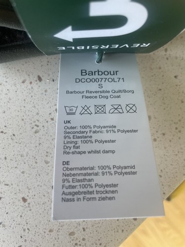 Barbour Reversible Quilt/Borg Fleece Dog Coat Olive/Brown - Picture 7 of 8