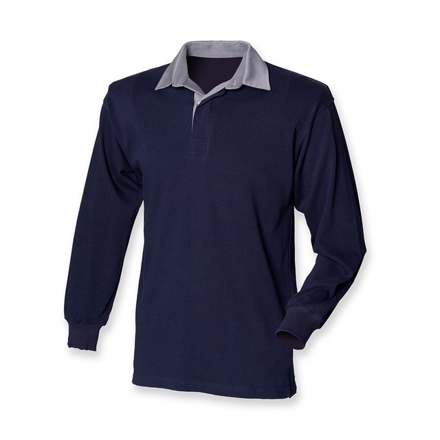 Plain NAVY MID ROYAL DARK BLUE Long Sleeve Rugby Shirt No Logo eBay