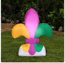 Mardi Gras Inflatable Fleur-De-Lis 3  Purple/Green/Gold Lights Up NIB