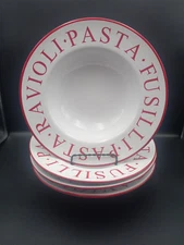 Over And Back Pasta Bowl 4x Indoor Outfitters White Red  11" Ravioli Fusilli