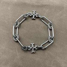 Tory Roxanne Paver Gray & Silver Chunky Logo Bracelet with Jewelry Pouch 19cm