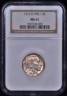 1913 D Type 1 Buffalo Nickel 5c NGC MS62 - Strong Luster!