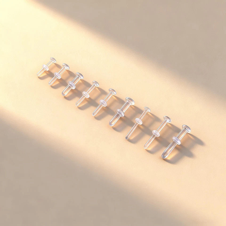 Lote de 3 piezas 14G/16G/18G Vidrio Transparente Nariz Tachuelas Cejas Piercing Labio Piercing Foto 4 de 4