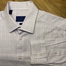 David Donahue Trim Fit 17 34/35 Mens Check Blue Pink Cotton Button Down Shirt