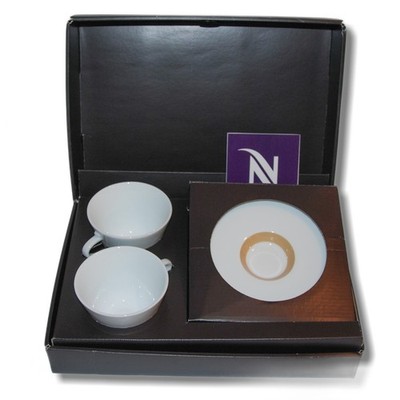 NESPRESSO Set of 2 RITUAL Cappuccino Cups & Saucers Coffee Espresso Mugs Tan