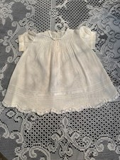 Early 1900 cotton Baby Dress with Pintucking, Embroidery, Fine Scolloped Lace