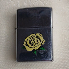 Zippo Yellow Rose Design Chrome Made in USA Collectible Lighter