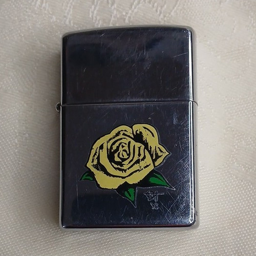 Zippo Chrome Lighter Yellow Rose Design Made in USA Collectible Rose Artwork