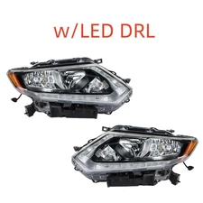 For 2014 2015 2016 Nissan Rogue Headlight Halogen Chrome Clear Left+Right Side