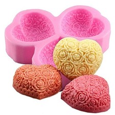 3-Cavity Heart Rose Flower Silicone Soap Mold Fondant Mold for Cake Decoratio...