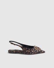River Island Womens Slingback Shoes Brown Satin Leopard Print Pointed Toe Flat