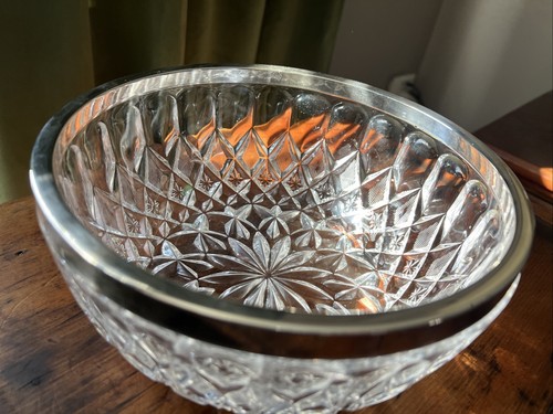 VTG 8.25inch Silver Plated Heavy Cut Crystal Bowl High Light Reflection - Picture 6 of 7