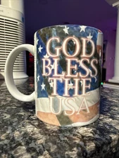 God Bless the USA Ceramic Coffee Mug Cup Fourth of July Patriotic American Flag