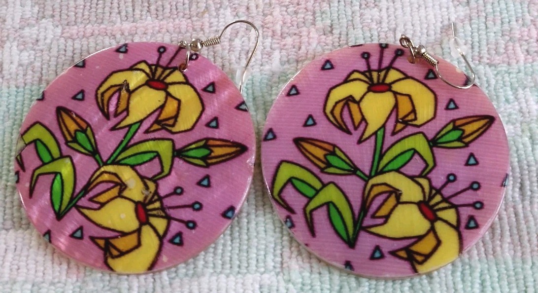 Large Thick Heavy 2" Round Shell Dangle Pierced E… - image 5