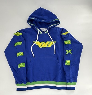 Off-white C/O Virgil Abloh LV Race Skate Hoodie Blue Size Medium NEW WITH TAGS