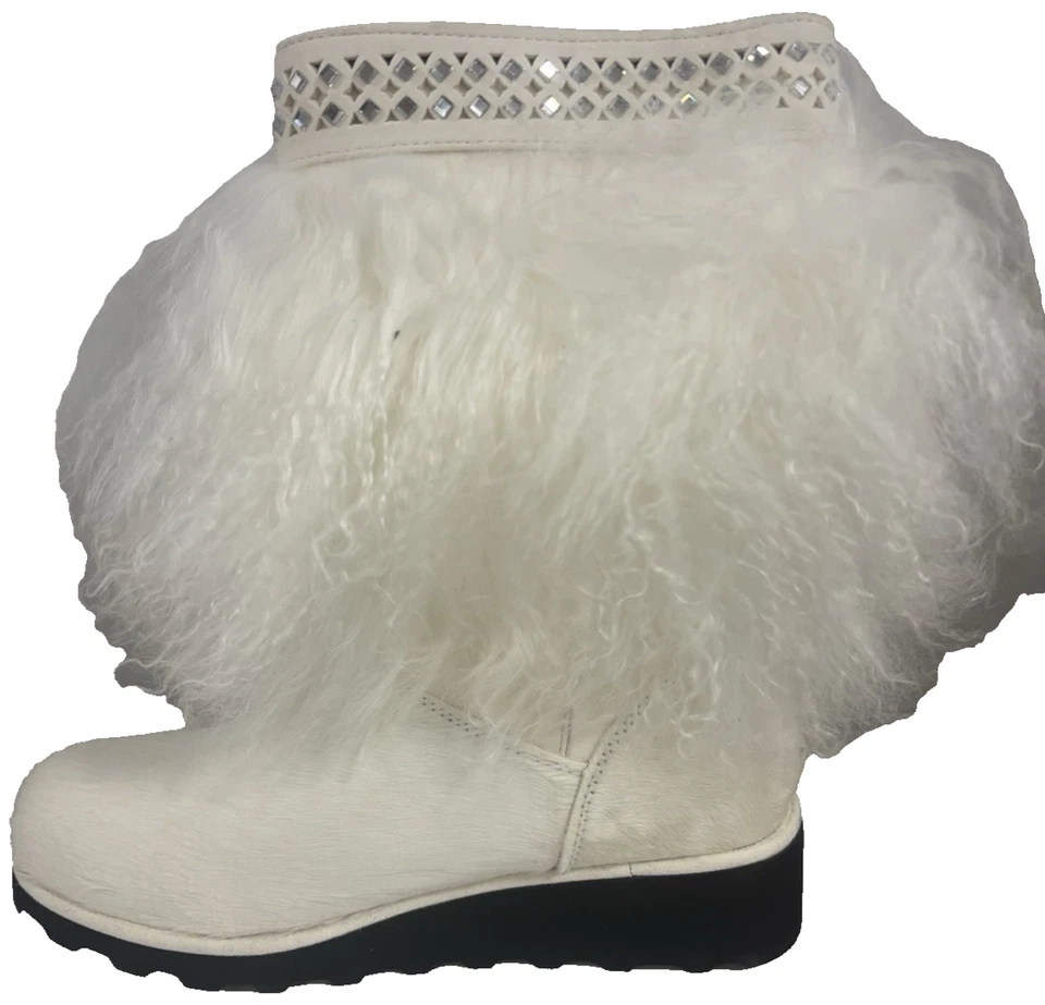 Bearpaw Elise Botas Pull-On Blancas Peludas Estrás Para Mujer 8 Nuevas en Caja Foto 2 de 4