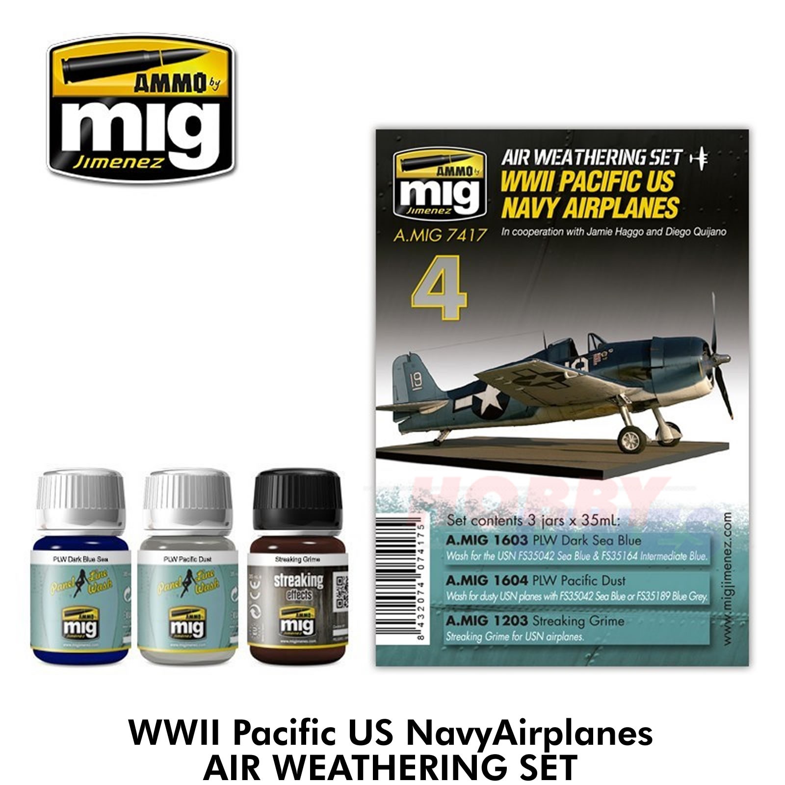 WWII PACIFIC US NAVY WEATHERING Paint Set Acrylic Ammo by Mig Jimenez MIG7417