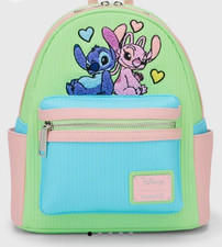 Loungefly Mini Backpack: Lilo STITCH ANGEL Color Block Pastel Pink Green Ribbed