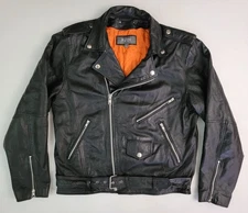 VTG Wilsons Classic Black Leather Motorcycle Moto Biker Riding Jacket Men's L