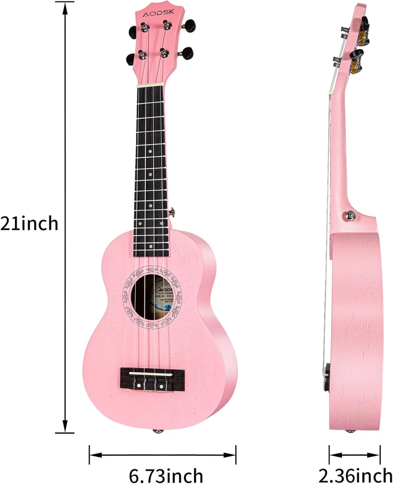 Ukelele rosa soprano para principiante 21 pulgadas Ukelele con correa de bolsa de concierto cuerda de nailon Foto 3 de 4