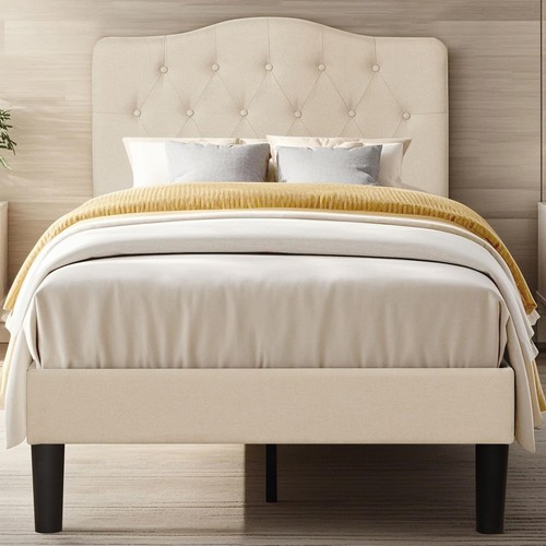 Twin Size Bed Frame Upholstered Platform with Tufted Adjustable Headboard/Mat...