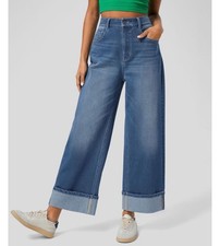 Halara Flex    High Waisted Pockets Rolled Hem Wide Leg Washed Casual Jeans SizeM
