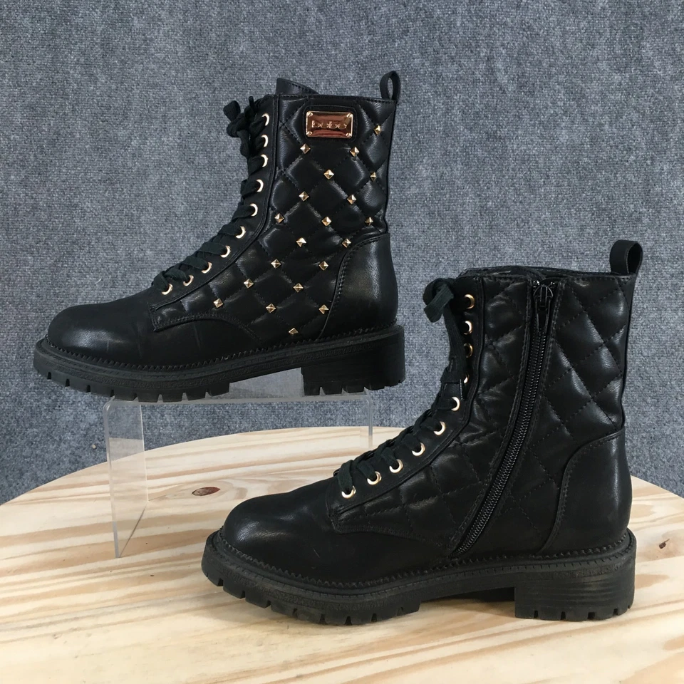 Женские сапоги Bebe 7,5 Dorienne Combat черные стеганые с заклепками сбоку на молнии ZG20028 - Изображение 2 из 4