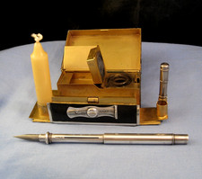 ANTIQUE SILVER WRITING CANDLE BOX ETUI INKWELL VESTA STAMP CASE PENCIL DIP PEN