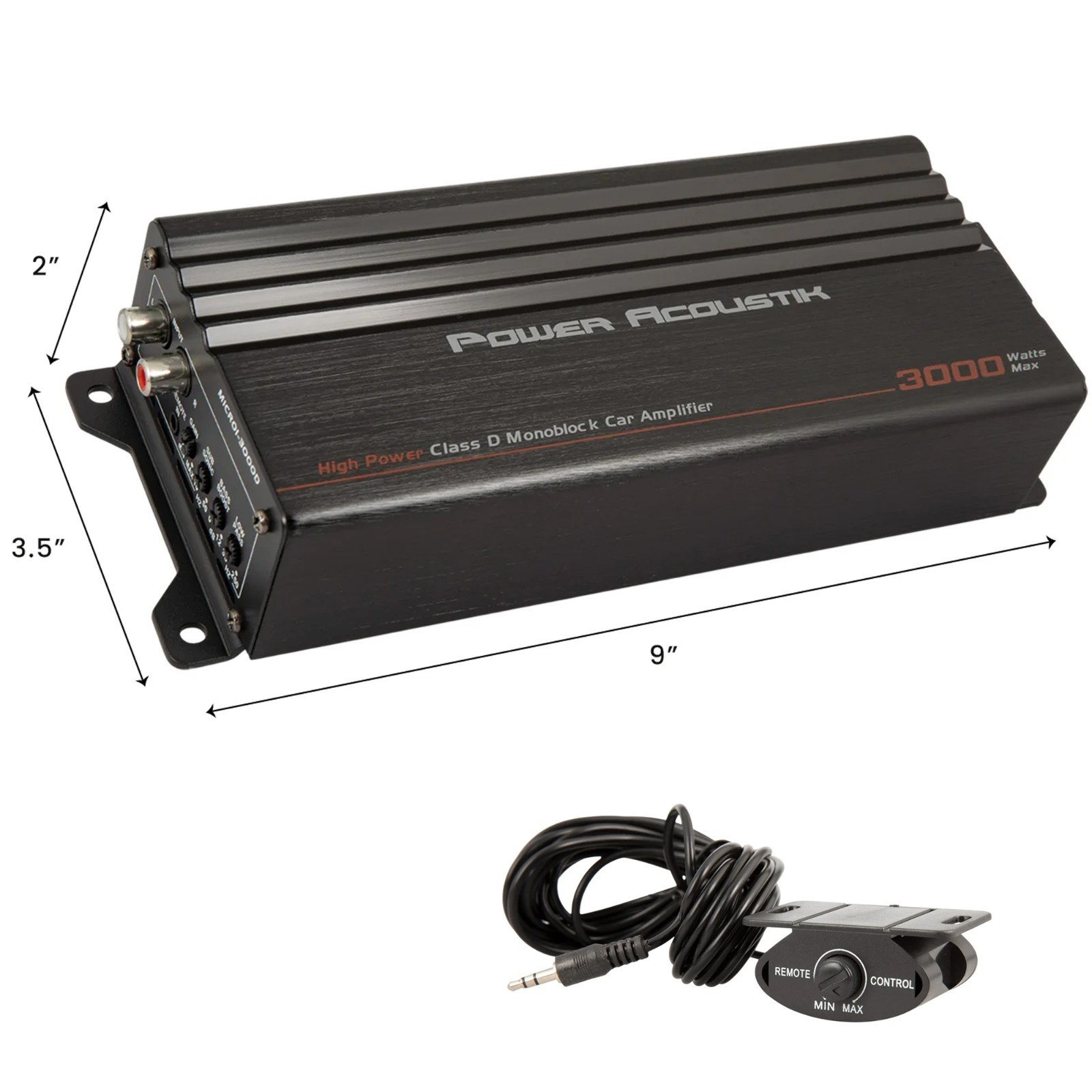 Power Acoustik MICRO1-3000D 3,000W Class D Compact 1CH Car Amplifier w/Bass Knob