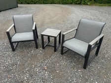 Outdoor Garden Bistro Set 2 Chairs Side Table Aluminium Textilene Grey Patio