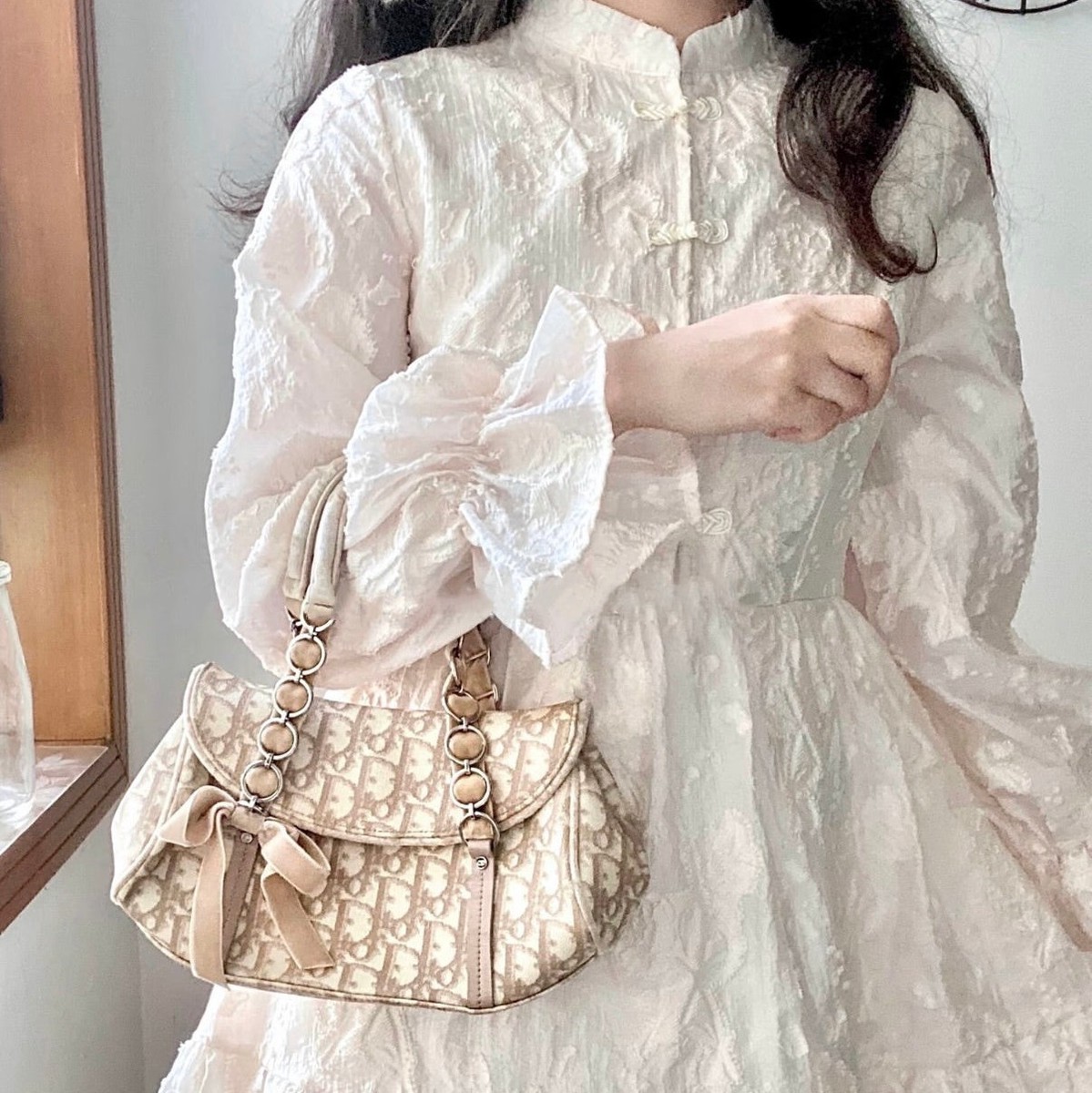 RAREAuth CHRISTIAN DIOR Trotter PVC Ribbon Chain Handle Hand Bag
