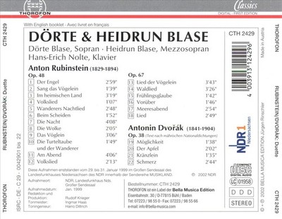 DÖRTE BLASE/HEIDRUN BLASE/HANS-ERICH NOLTE ANTON RUBINSTEIN, ANTON DVORÁK: DUETT