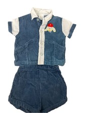Vintage Baby Two piece Corduroy 9 Months Cuties by Judy Blue/white 100 cotton