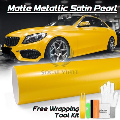 Premium Matte Metallic Satin Pearl Yellow Vinyl Car Wrap Sticker Decal Sheet DIY