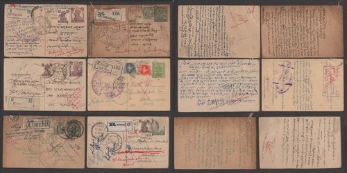 India – 6 Old Uprated Registered Postal Stationery Postcards