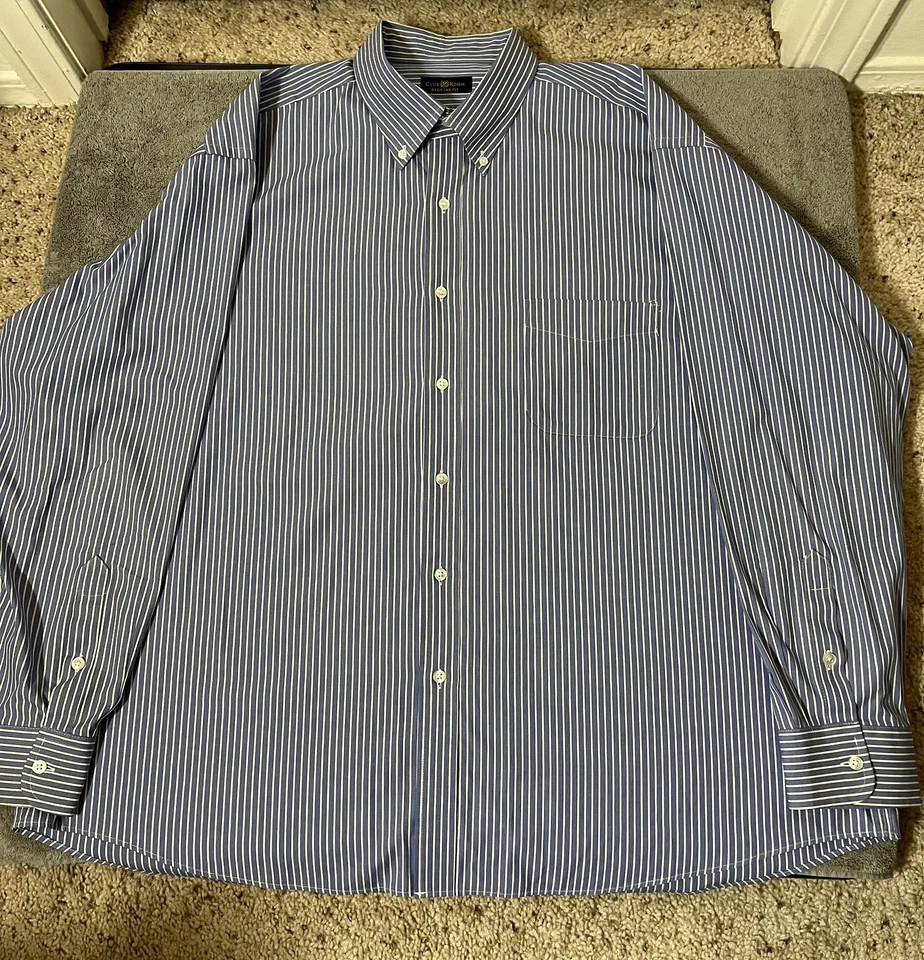 Camisa de vestir informal Club Room para hombre L/S azul blanco a rayas 18 34-35 XXL Foto 2 de 4