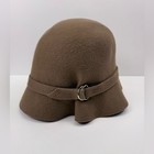 Kathy Jeanne 100% Wool Felt Cloche Hat Taupe Brown Made in USA Vintage Style