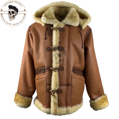 Men s B7 Shearling Leather Overcoat Brown Sheepskin Long Trench Pilot Fur Jacket